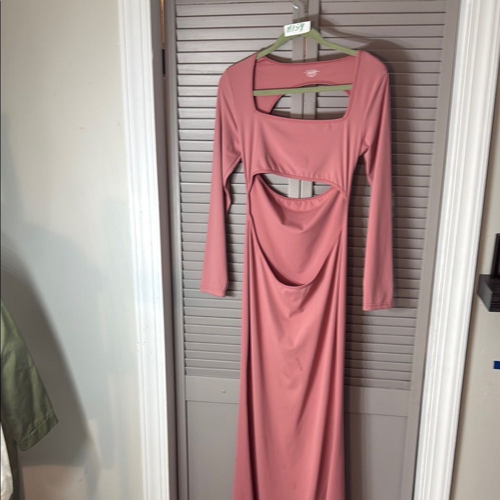 Pink Ruched A-Line Long Sleeve Dress